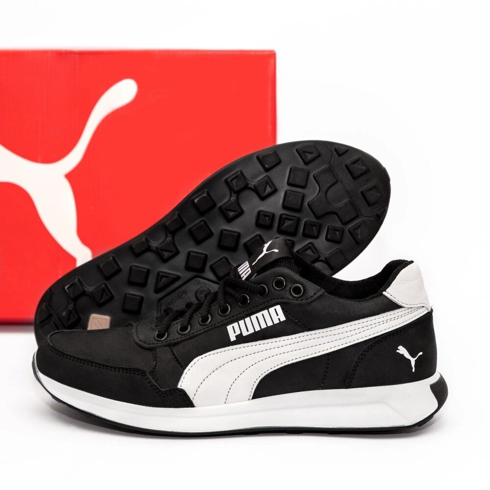 Шкіряні кросівки Puma колір чорний/ білий від компанії Elektromax - фото 1