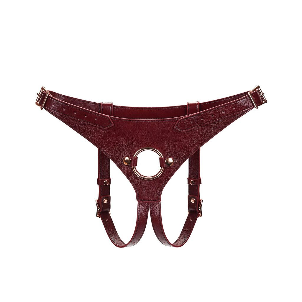 Шкіряні трусики для страпона Liebe Seele Wine Red Strap on Harness, універсальний розмір від компанії Elektromax - фото 1