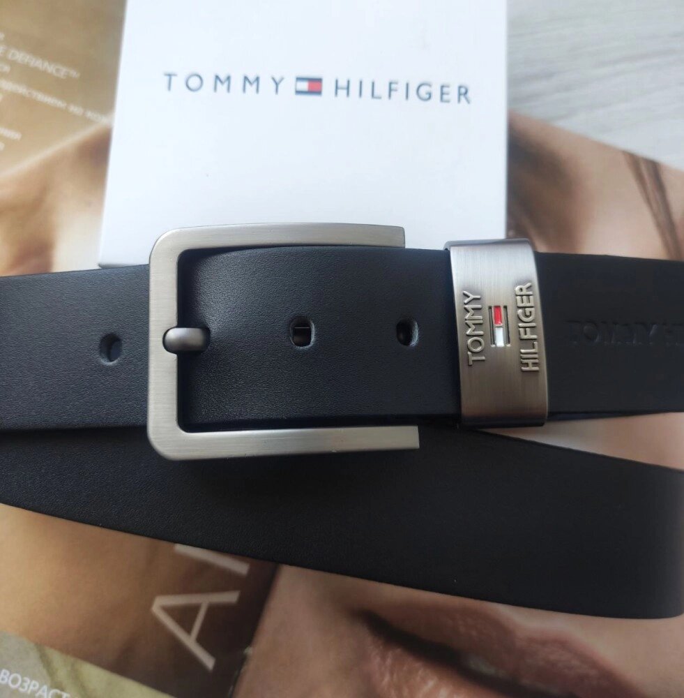 Шкіряний чоловічий чорний ремінь Tommy Hilfiger від компанії Elektromax - фото 1