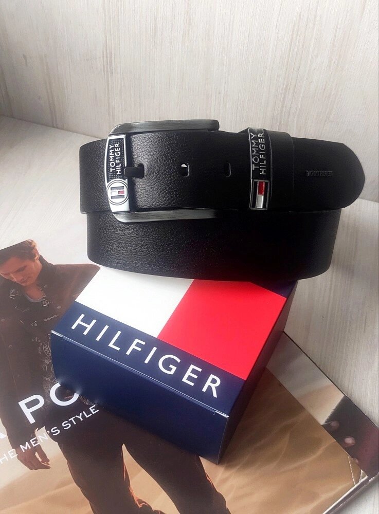 Шкіряний чоловічий ремінь для джинсів Tommy Hilfiger black від компанії Elektromax - фото 1