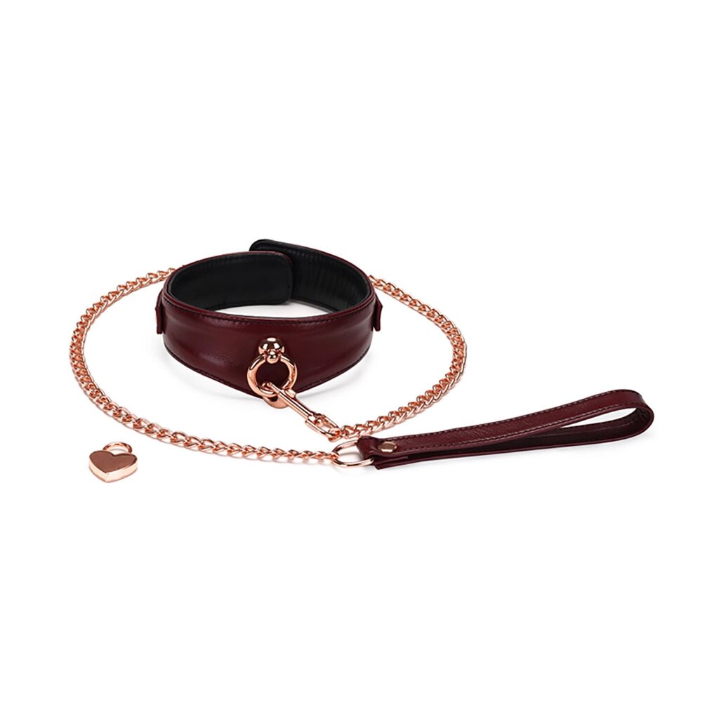 Шкіряний нашийник з повідцем Liebe Seele Wine Red Curved Collar, замок-сердечко від компанії Elektromax - фото 1