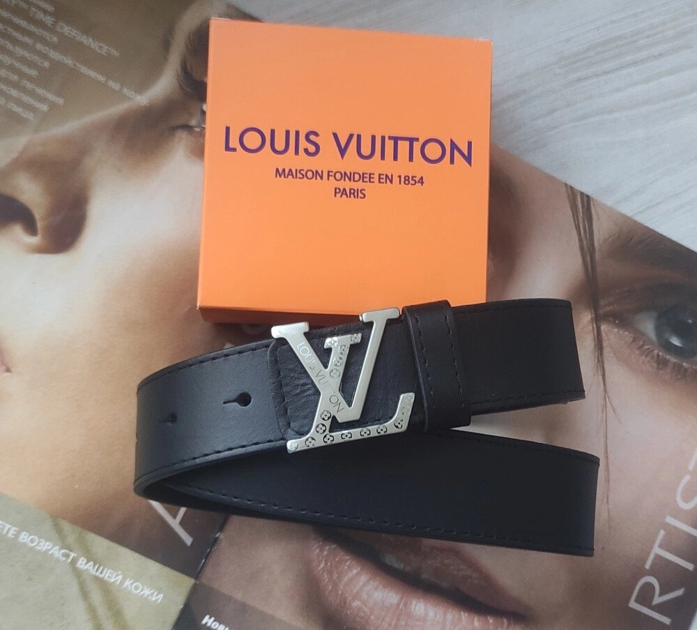 Шкіряний ремінь Louis Vuitton пряжка срібло чорний від компанії Elektromax - фото 1