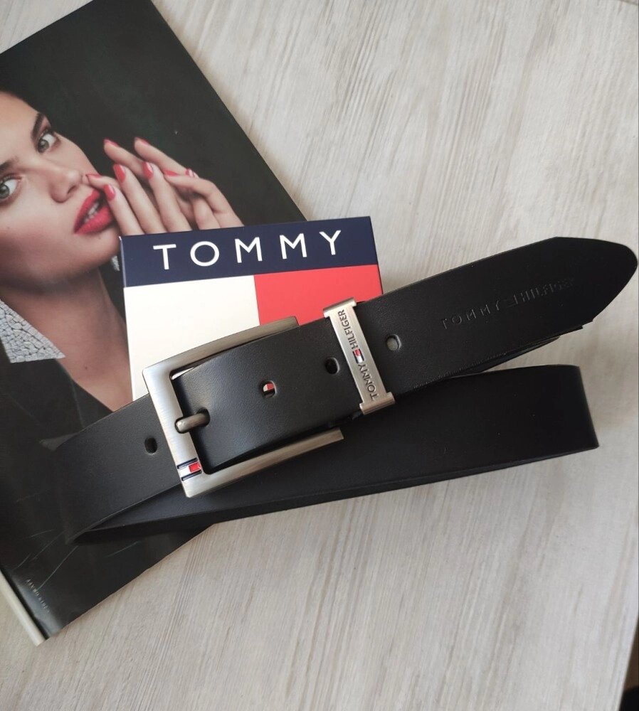 Шкіряний стильний ремінь Tommy Hilfiger black від компанії Elektromax - фото 1