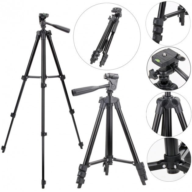 Штатив для телефону та фотоапарата Tripod 3120 PRO портативний трипод 0,35-1.02м висота. Колір: чорний від компанії Elektromax - фото 1