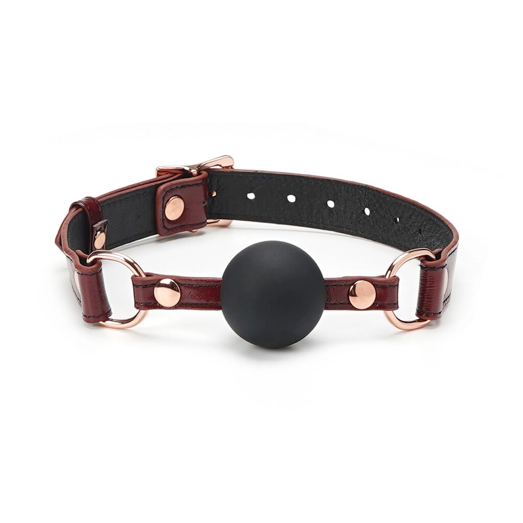 Силіконовий кляп Liebe Seele Wine Red Ball Gag, діаметр кульки 4,3 см, ремінь із натуральної шкіри від компанії Elektromax - фото 1