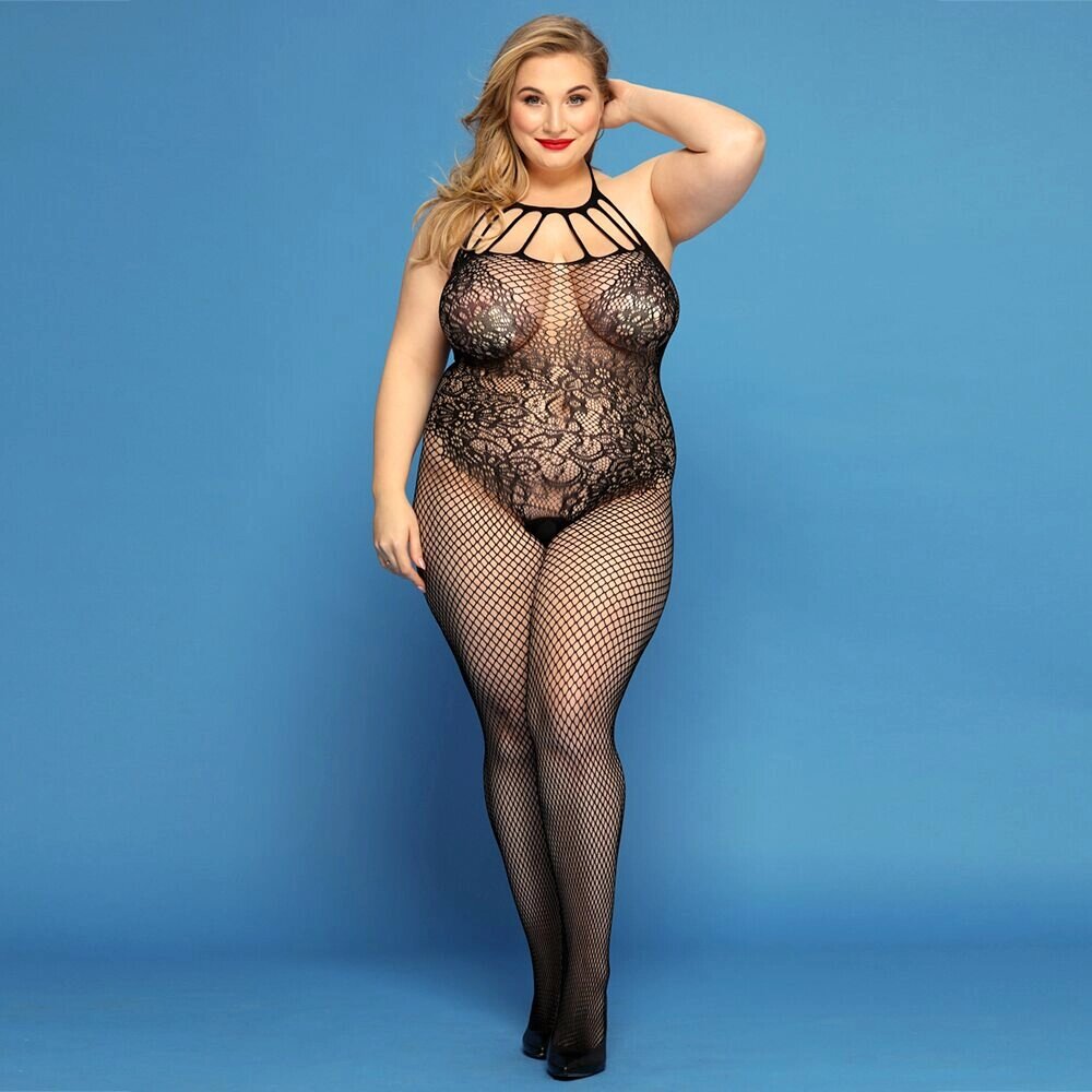 Сітчастий бодістокінг JSY «Відверта Мадлен» Plus Size, Black, імітація боді, мереживо, доступ від компанії Elektromax - фото 1