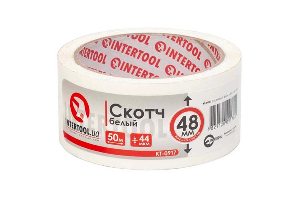 Скотч Intertool - 48мм x 50м x 44мкм білий від компанії Elektromax - фото 1