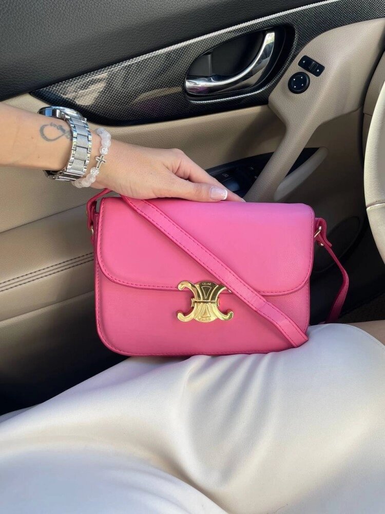 Сумка жіноча Celine Teen Triomphe Bag in Shiny Calfskin Pink Селін яскраво-рожевий DN091 від компанії Elektromax - фото 1