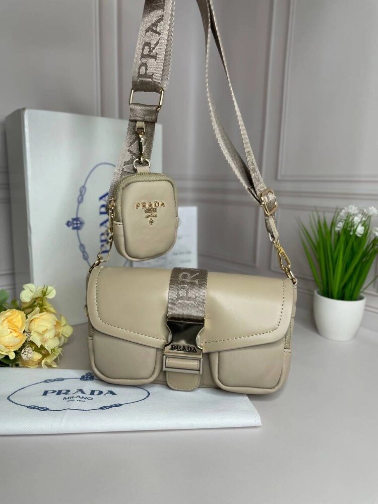 Сумка жіноча Prada Pocket nylon and brushed leather bag бежева wb009 від компанії Elektromax - фото 1