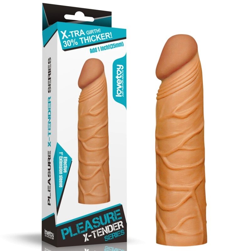 Супер реалістична подовжує коричнева насадка на пеніс Pleasure X Tender Penis Sleeve від компанії Elektromax - фото 1