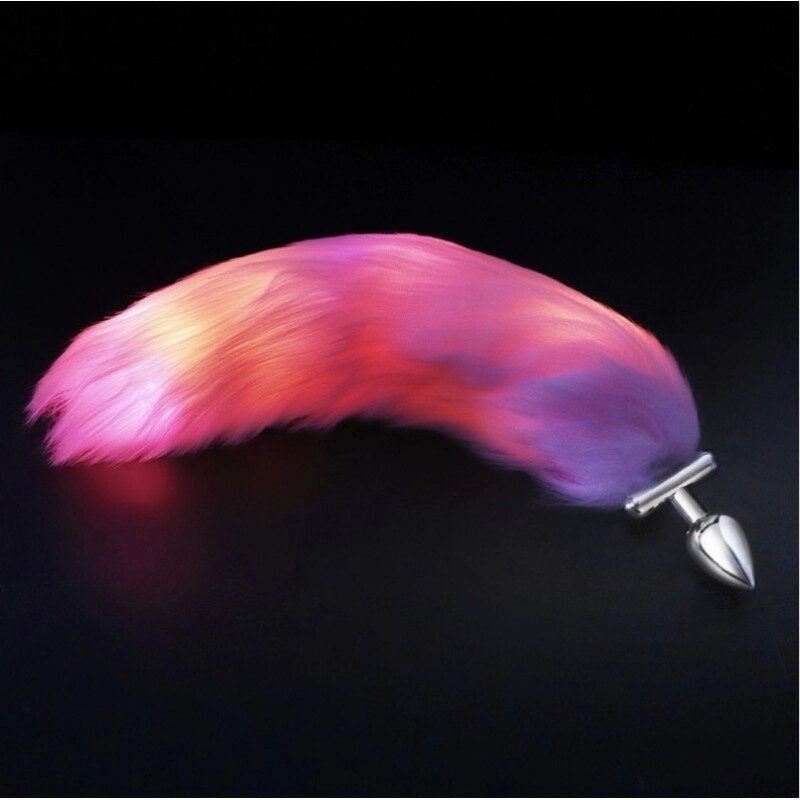 Світиться анальна пробка з пишним хвостом Fire Fox Max Pink Long від компанії Elektromax - фото 1