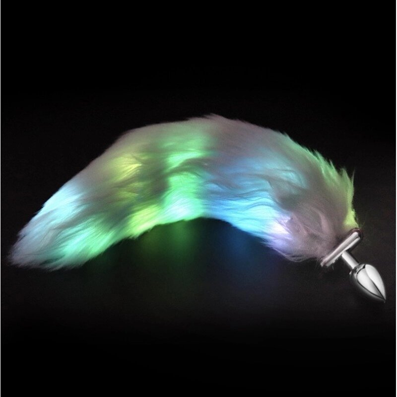 Світиться анальна пробка з пишним хвостом Lan Fox Max Green від компанії Elektromax - фото 1
