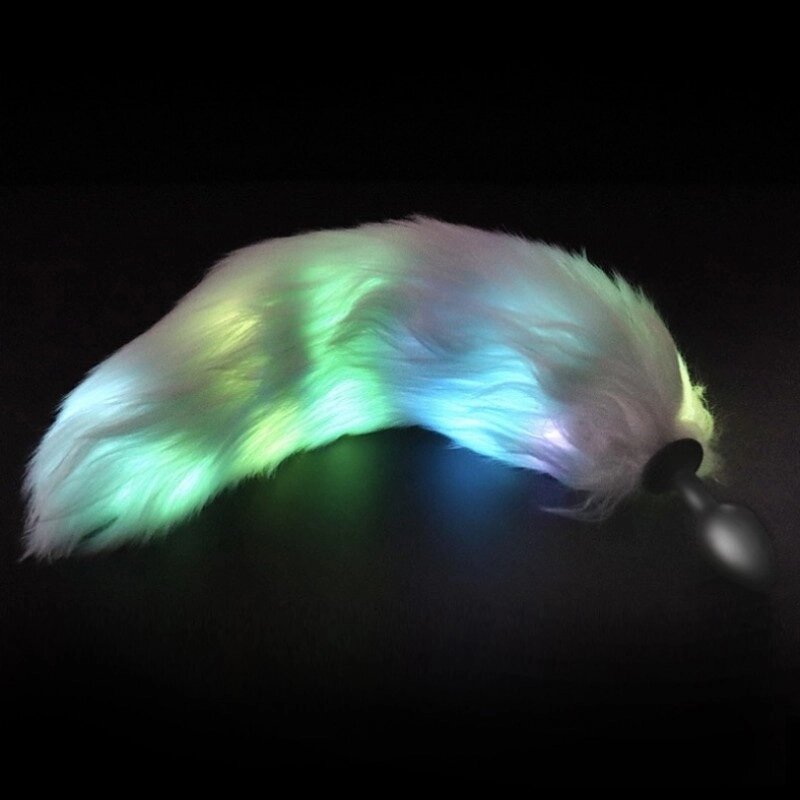 Світиться анальна пробка з пишним хвостом Lan Fox S Green від компанії Elektromax - фото 1