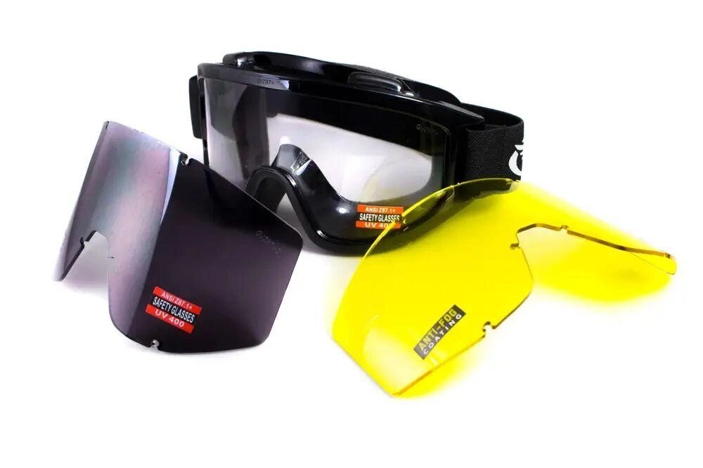 Тактичні окуляри Global Vision (США) Wind-Shield 3 lens KIT Anti-Fog, три змінних лінзи чорна оправа від компанії Elektromax - фото 1