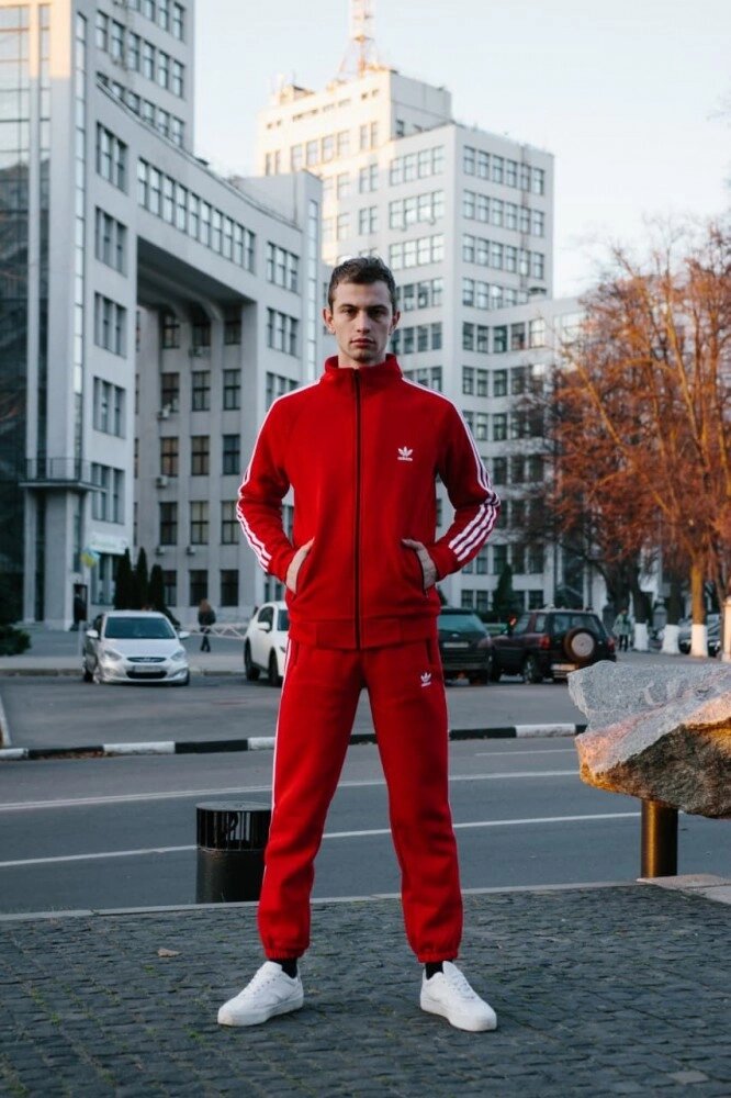 Теплі штани в стилі Adidas line червоні від компанії Elektromax - фото 1