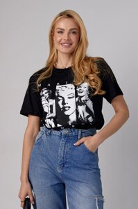 Трикотажна футболка з принтом Marilyn Monroe - чорний цвет, XL (є розміри)