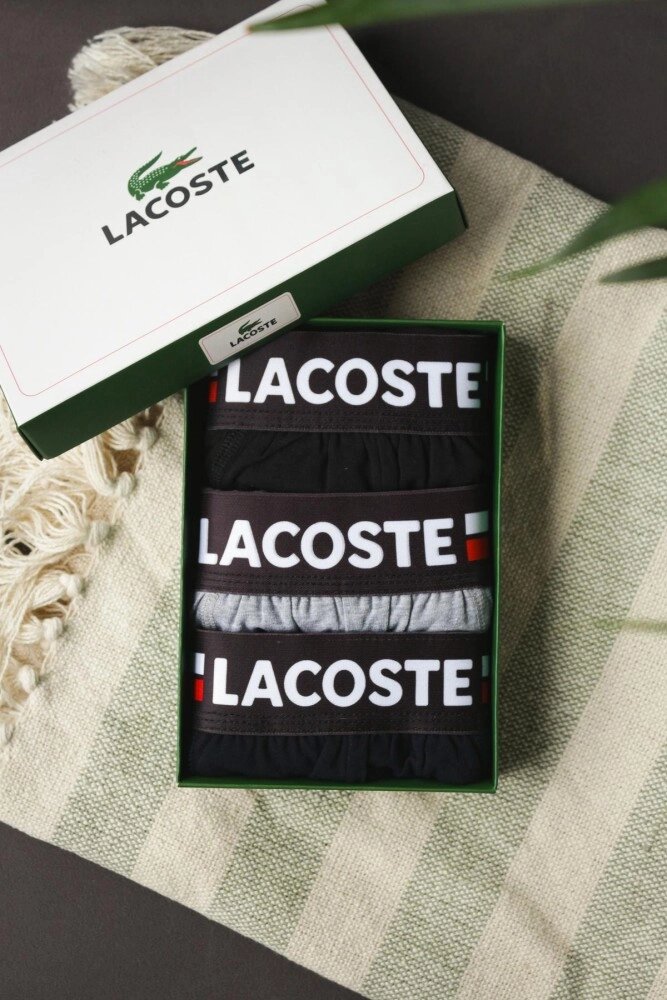 Труси Lacoste (3 шт) .Сині, сірі, чорні від компанії Elektromax - фото 1