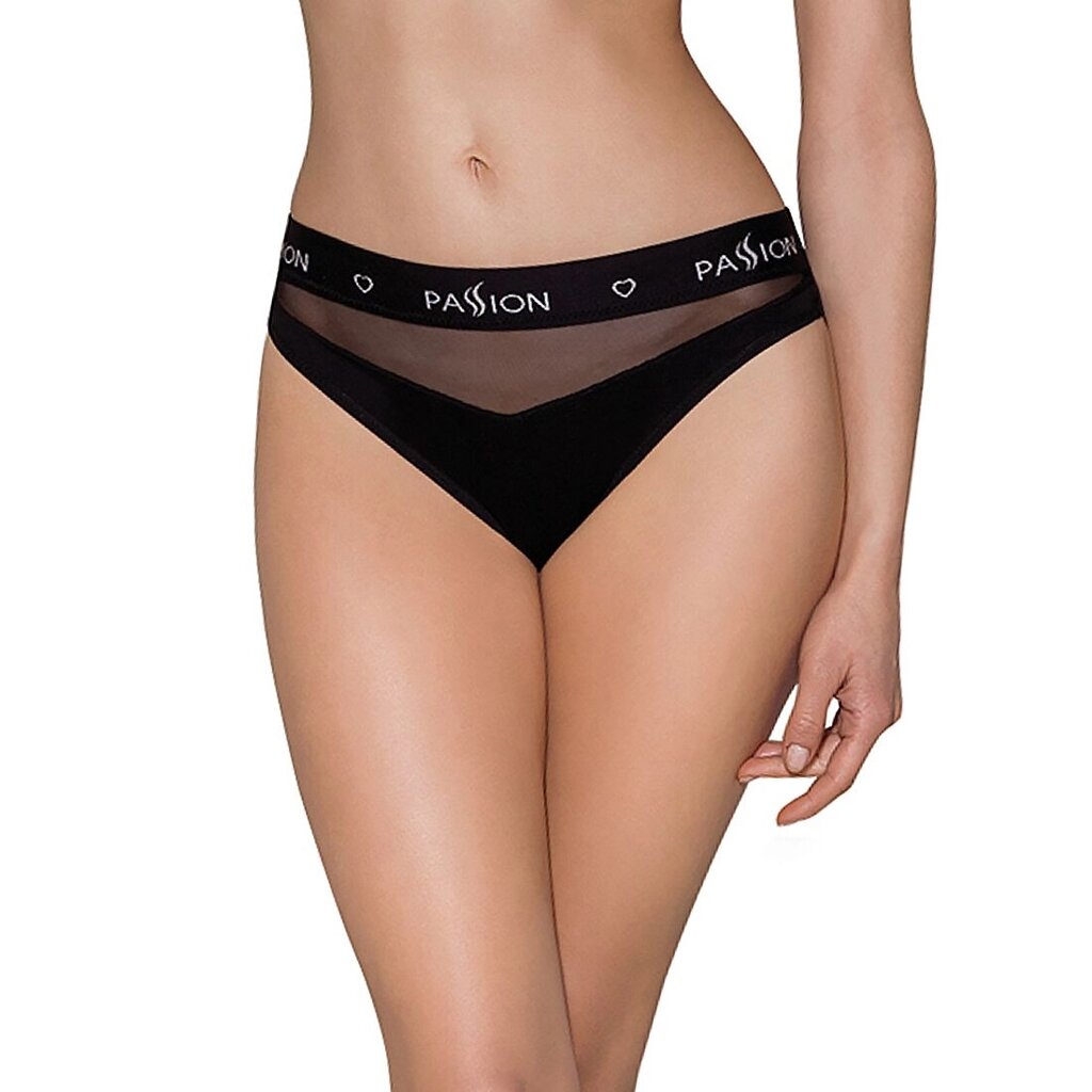 Трусики з прозорою вставкою Passion PS006 PANTIES L, black від компанії Elektromax - фото 1