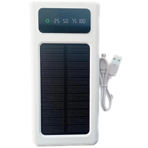 УМБ Power Bank Solar 50000mAh повербанк 4 в 1 із сонячною панеллю, екраном, ліхтариком White від компанії Elektromax - фото 1