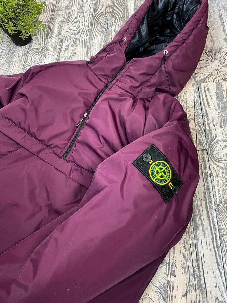 Утеплений анорак STONE ISLAND бордового кольору 48-43.7/425 від компанії Elektromax - фото 1