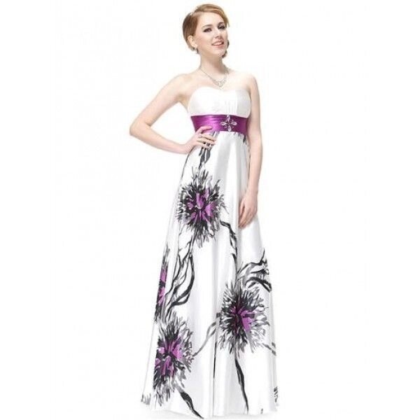 Вечірня біла сукня без ремінця з фіолетовим широким поясом від компанії Elektromax - фото 1