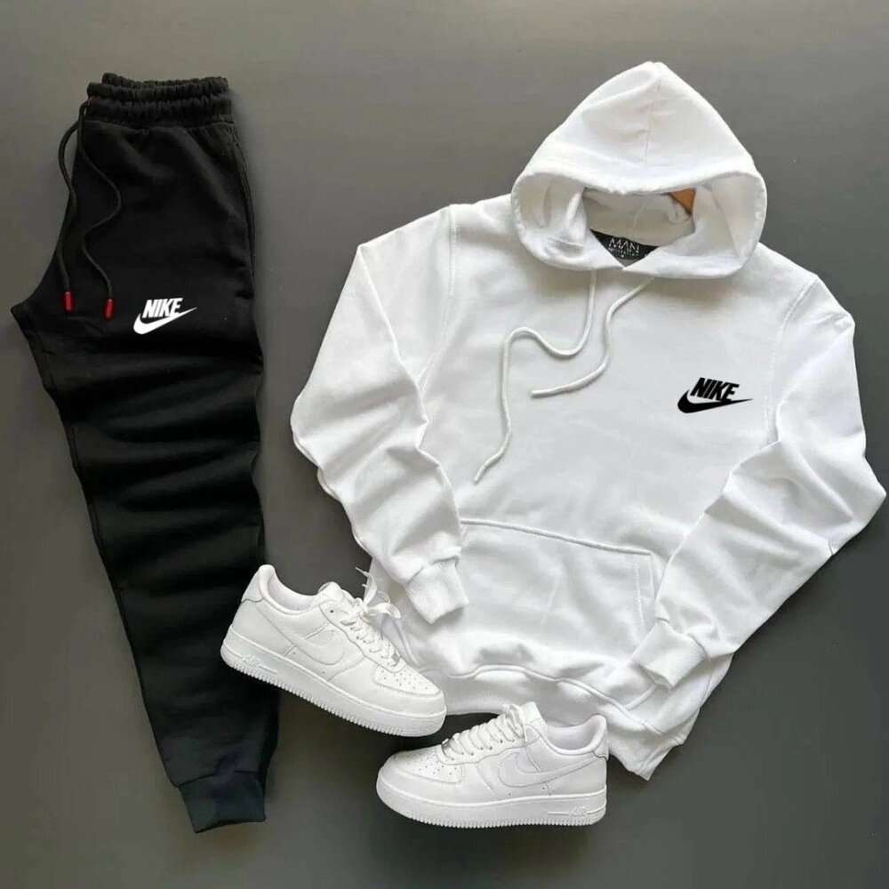 Весняний костюм nike худі біле + штани чорні. від компанії Elektromax - фото 1