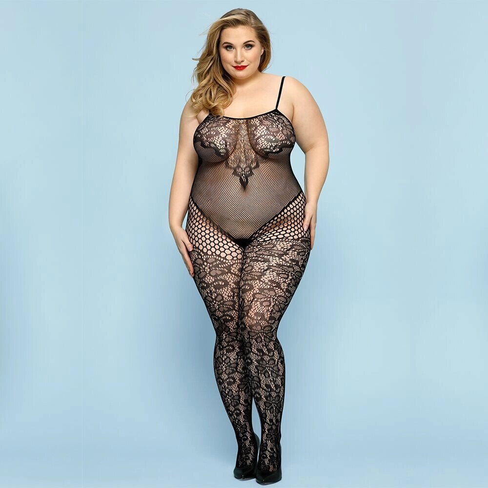 Відвертий бодістокінг JSY «Фатальна Скарлет» Plus Size, Black, імітація боді, мереживо, доступ від компанії Elektromax - фото 1