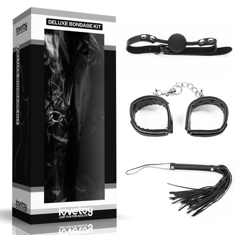 Встановлений для сексуальних ігор BDSM Deluxe Bondage (Gag, наручники, батог) від компанії Elektromax - фото 1
