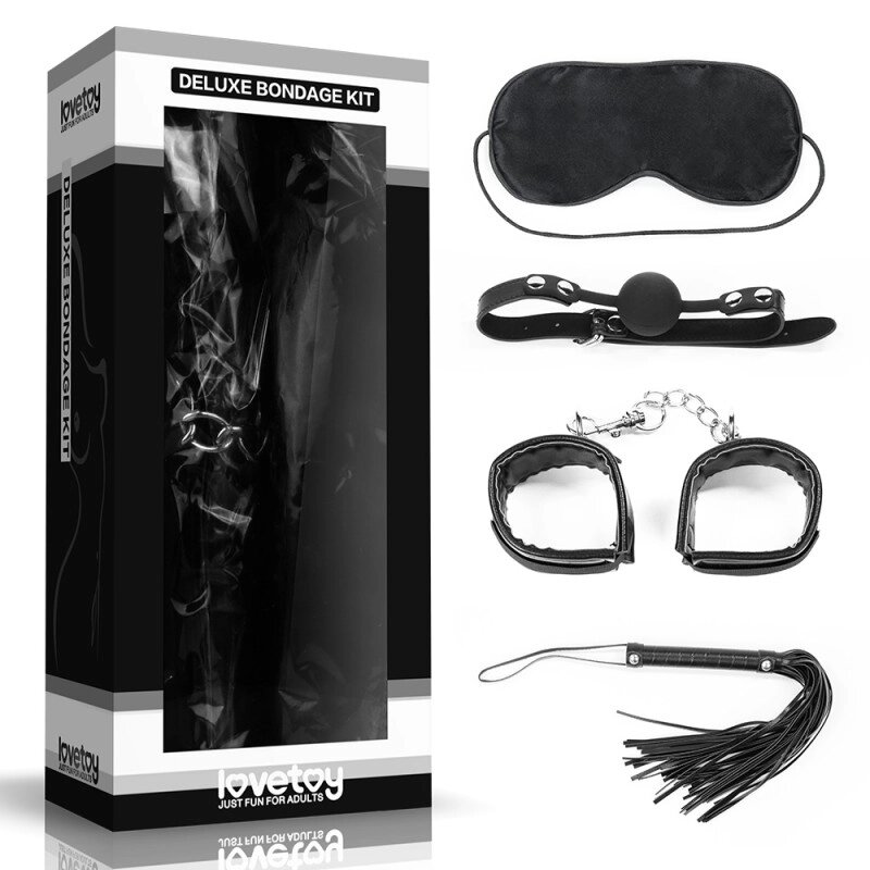 Встановлений для сексуальних ігор BDSM Deluxe Bondage Kit (маска, кляп, наручники, лаш) від компанії Elektromax - фото 1