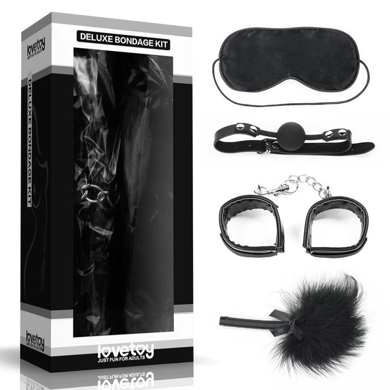 Встановлений для сексуальних ігор BDSM Deluxe Bondage (маска, кляп, наручники, Тіклер) від компанії Elektromax - фото 1