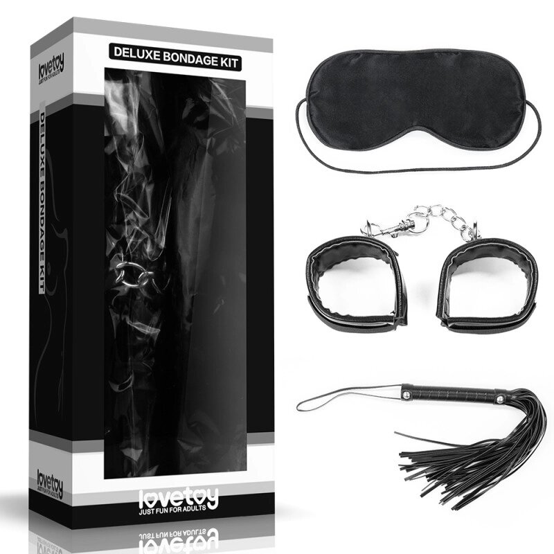 Встановлений для сексуальних ігор BDSM Deluxe Bondage (маска, наручники, батог) від компанії Elektromax - фото 1