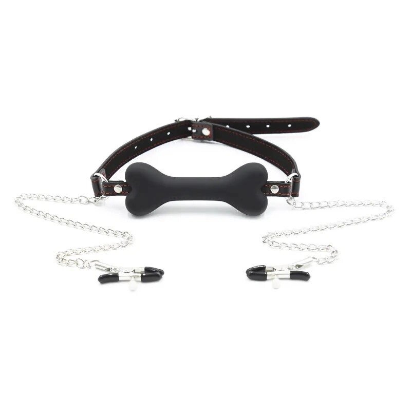 З зажимами для Жінок Nipple Clamps Bone Gag Black від компанії Elektromax - фото 1