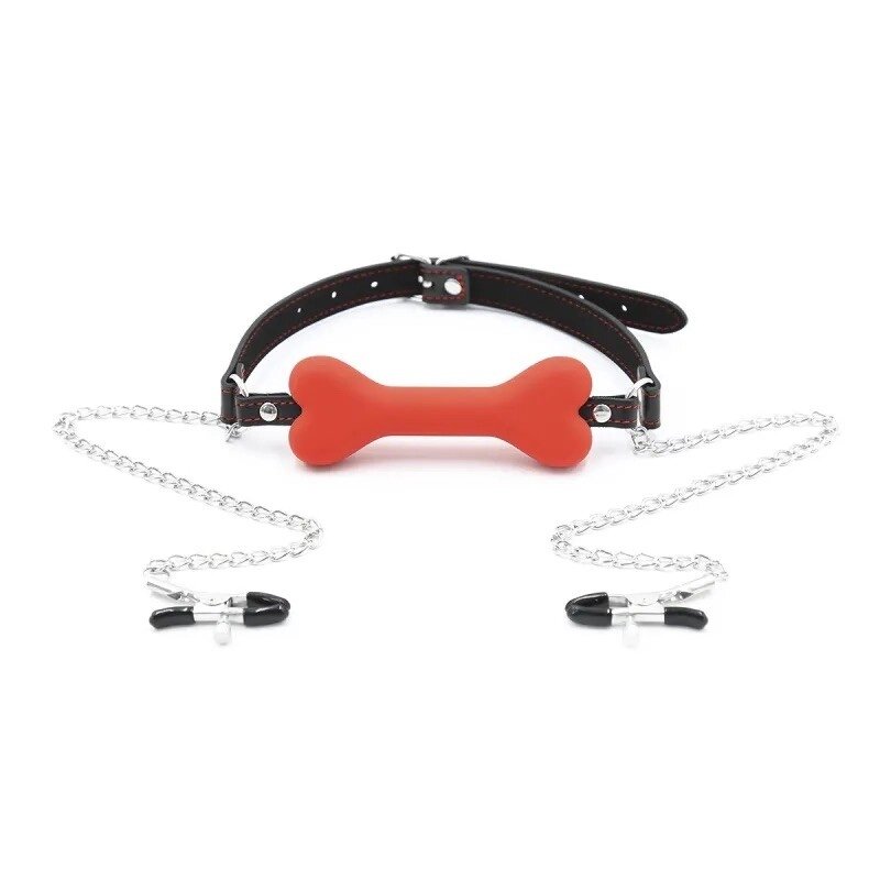 З зажимами для Жінок Nipple Clamps Bone Gag Red від компанії Elektromax - фото 1