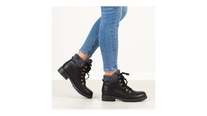 Жіночі черевики тімберленди чорні з в'язаним відворотом 36-38