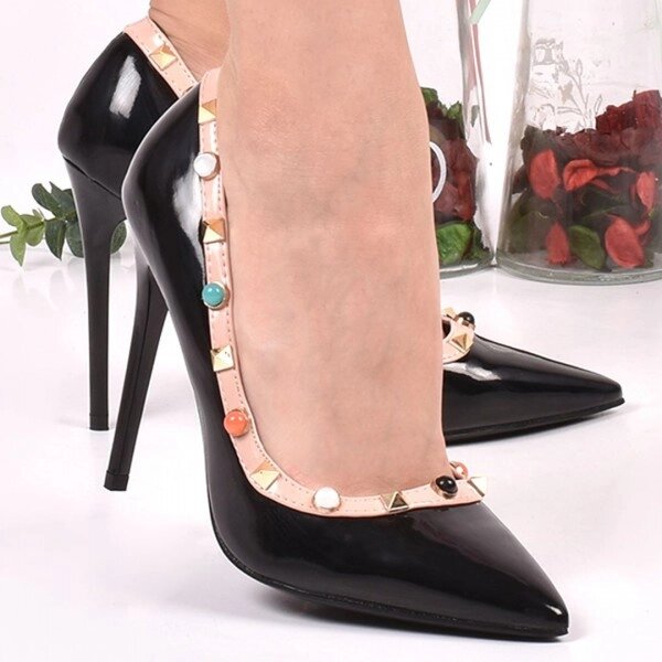 Жіночі чорні лакові туфлі на шпильці 11см шкіра класика 36-40 від компанії Elektromax - фото 1
