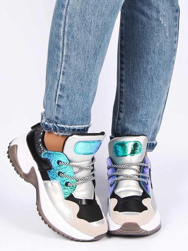 Жіночі кольорові кросівки з блискучими вставками з високою підошвою 38-40 від компанії Elektromax - фото 1