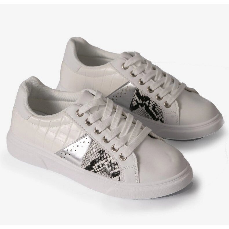 Жіночі кросівки білі з шнурівкою срібні вставки пітон 40 від компанії Elektromax - фото 1
