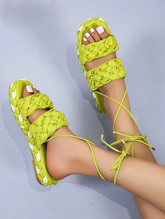 Жіночі легкі босоніжки для прасування салатового кольору із зав'язками на нозі 36-41 від компанії Elektromax - фото 1
