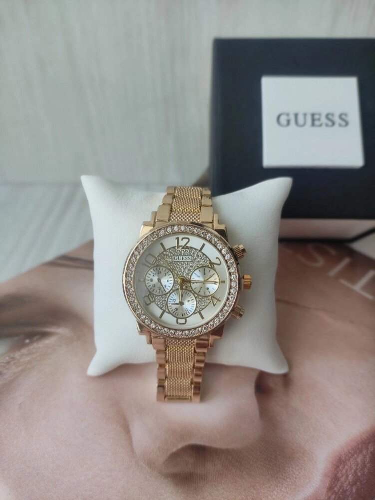 Жіночі наручний годинник Guess з стразами gold від компанії Elektromax - фото 1