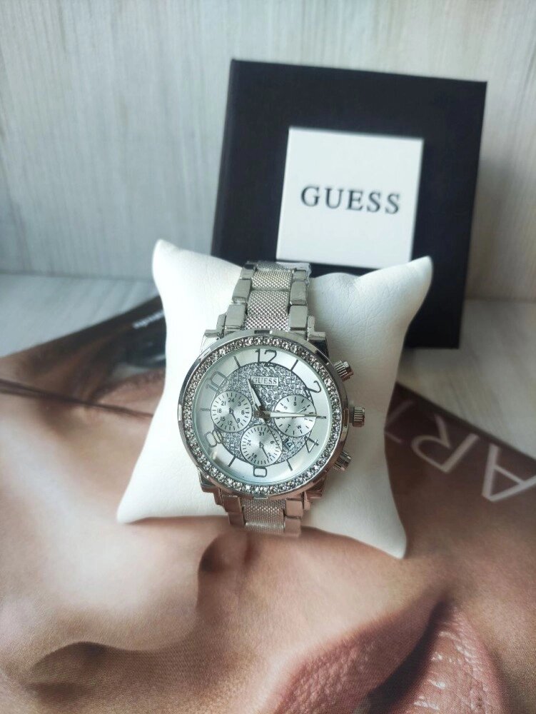 Жіночий наручний годинник Guess silver зі стразами від компанії Elektromax - фото 1