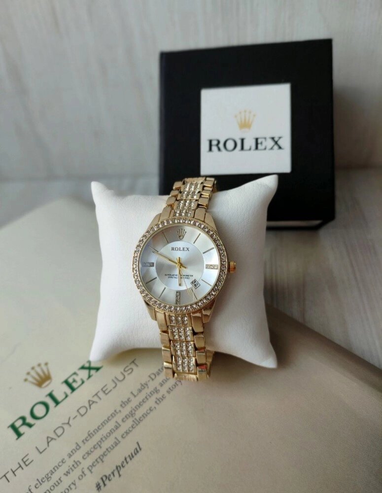 Жіночий наручний годинник Rolex gold в коробці від компанії Elektromax - фото 1