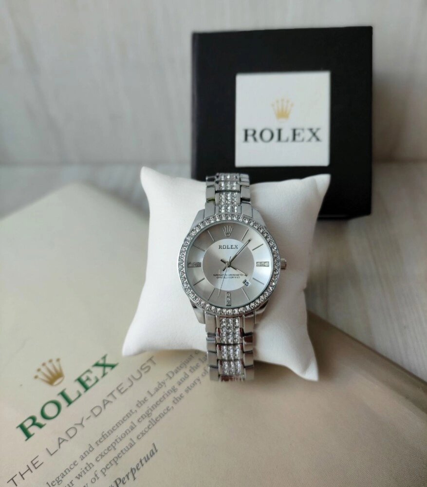 Жіночий наручний годинник Rolex silver в коробці від компанії Elektromax - фото 1