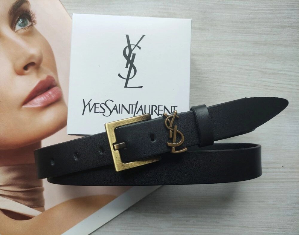 Жіночий ремінь 3 см пряжка бронза Yves Saint Laurent чорний від компанії Elektromax - фото 1