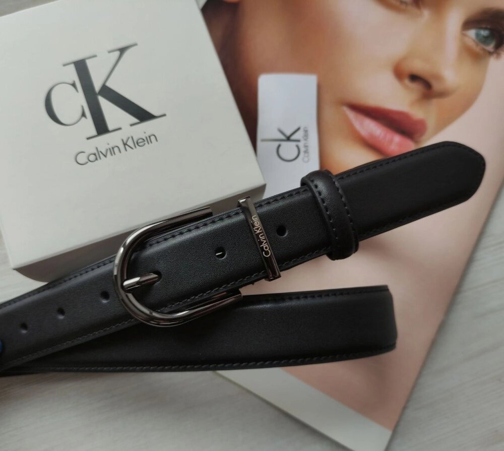 Жіночий шкіряний ремінь Calvin Klein пряжка  нікель чорний від компанії Elektromax - фото 1