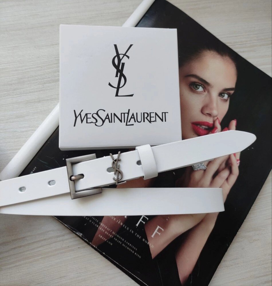 Жіночий вузький шкіряний ремінь пряжка Yves Saint Laurent white хром від компанії Elektromax - фото 1