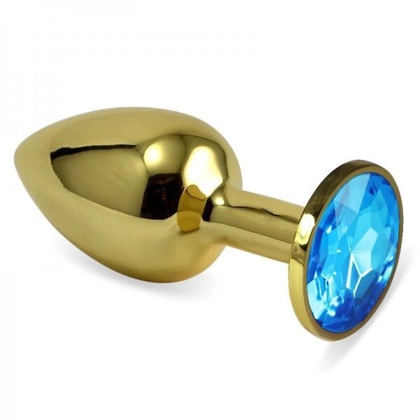 Золота анальна пробка з блакитним каменем Rosebud Anal Plug Medium від компанії Elektromax - фото 1