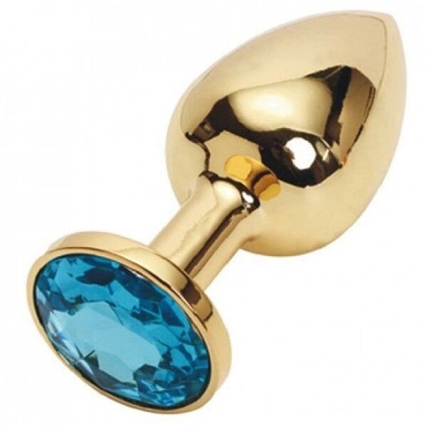 Золота анальна пробка з блакитним каменем Rosebud Anal Plug Small від компанії Elektromax - фото 1