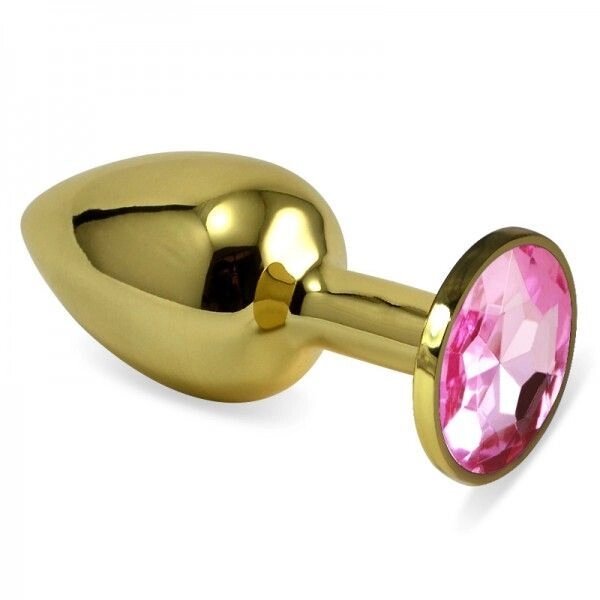 Золота анальна пробка з світло-рожевим каменем Rosebud Anal Plug Medium від компанії Elektromax - фото 1