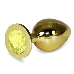 Золота анальна пробка з жовтим каменем Rosebud Anal Plug Large