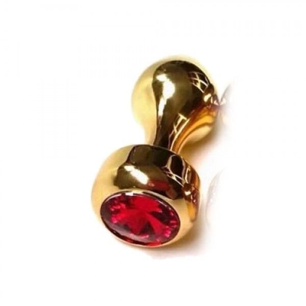 Золотиста алюмінієва особиста     пробка із червоним кристалом Golden Aluminum Jeweled Anal Plug від компанії Elektromax - фото 1